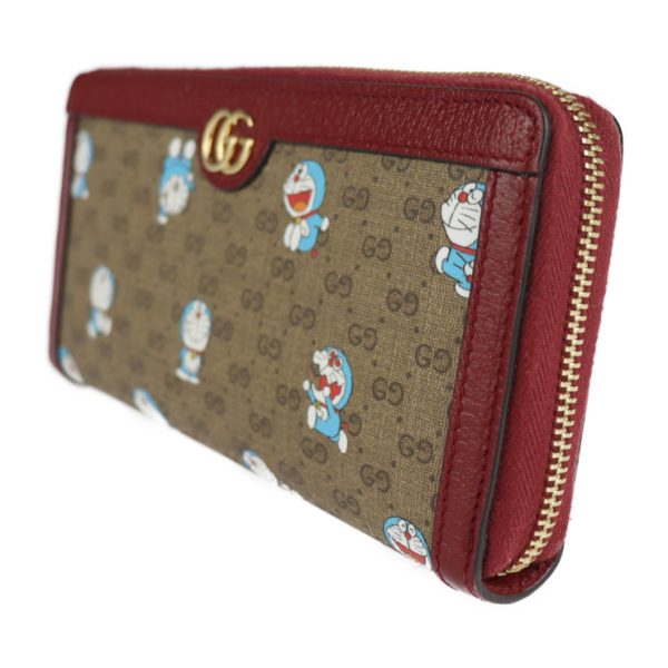 2208083007043 2 GUCCI Doraemon Zip Around Wallet GG Supreme Leather Brown Cherry Red