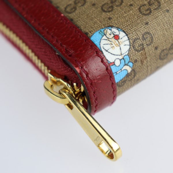 2208083007043 5 GUCCI Doraemon Zip Around Wallet GG Supreme Leather Brown Cherry Red