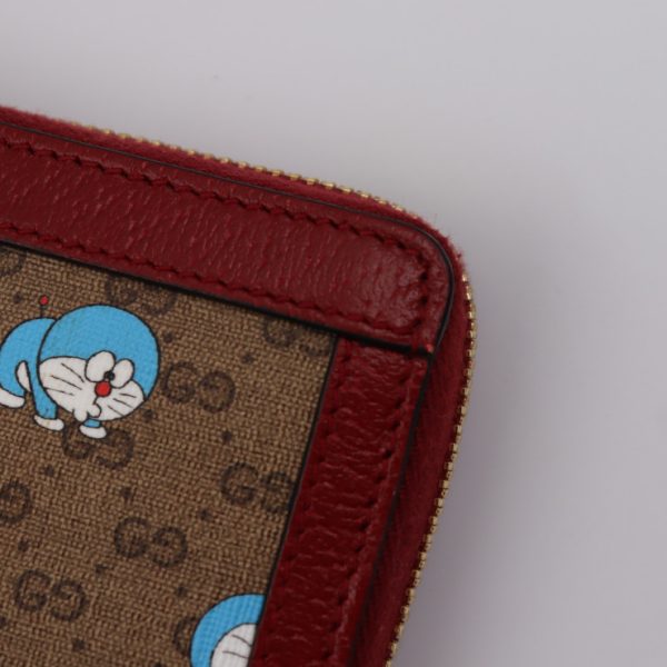 2208083007043 6 GUCCI Doraemon Zip Around Wallet GG Supreme Leather Brown Cherry Red