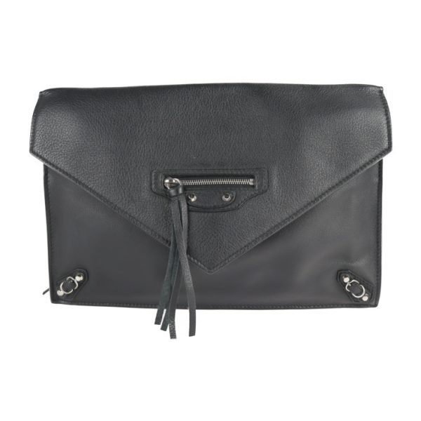 2209023010116 1 Balenciaga Paper Zip Around Clutch Bag Leather Black