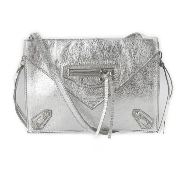 2209103008038 1 Balenciaga Paper Leather Shoulder Bag Silver