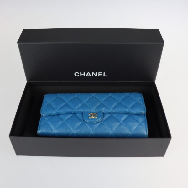 2209103008049 9 Chanel Classic Long Flap Wallet Matelasse Blue