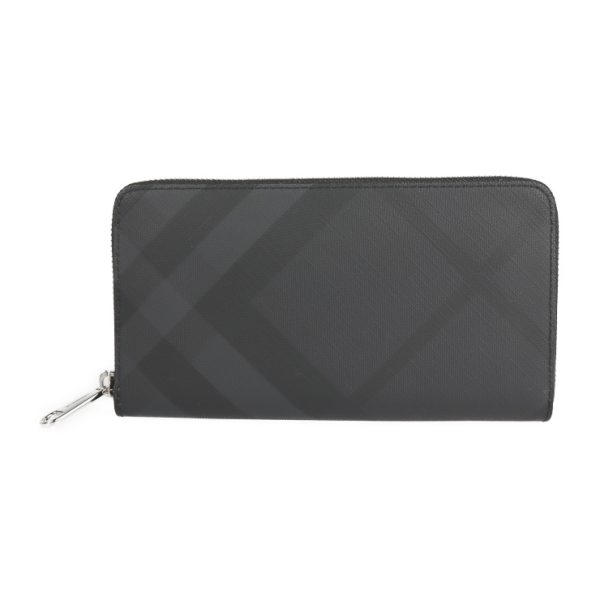 2210011001005 1 Burberry London Check PVC Long Wallet Charcoal