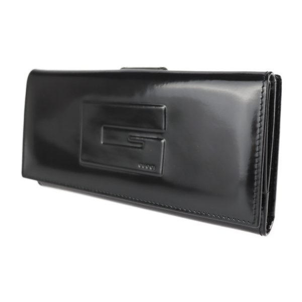 2211023001151 2 GUCCI Long Wallet Patent Calf Leather Black