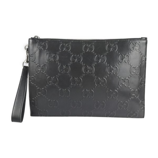 2213073010071 1 GUCCI Clutch Bag GG Embossed Leather Black