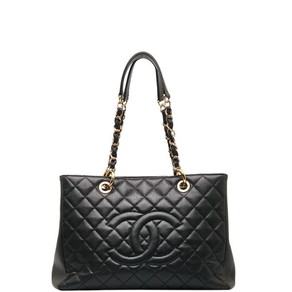 222 41917 1 CHANEL Decacoco Mark Chain Tote Bag Black Caviar Skin