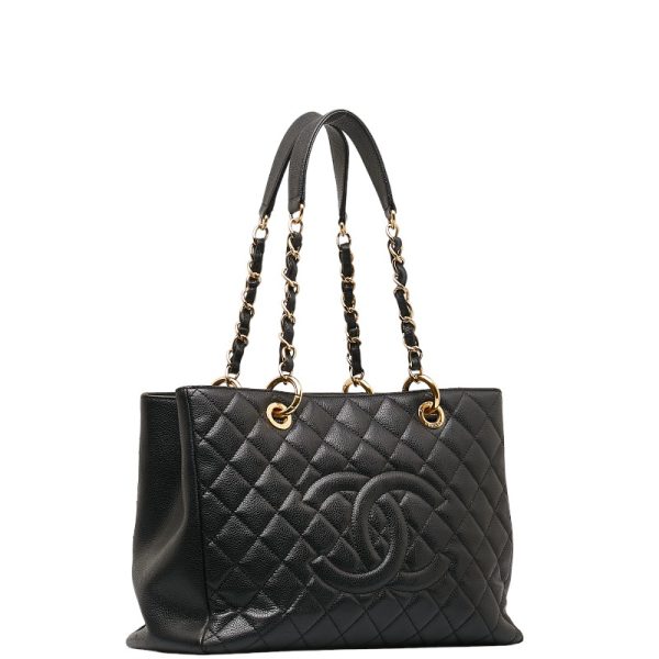 222 41917 2 CHANEL Decacoco Mark Chain Tote Bag Black Caviar Skin