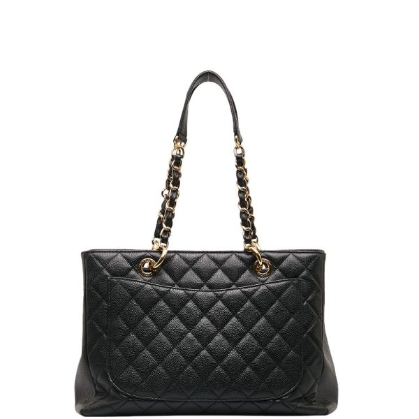 222 41917 3 CHANEL Decacoco Mark Chain Tote Bag Black Caviar Skin