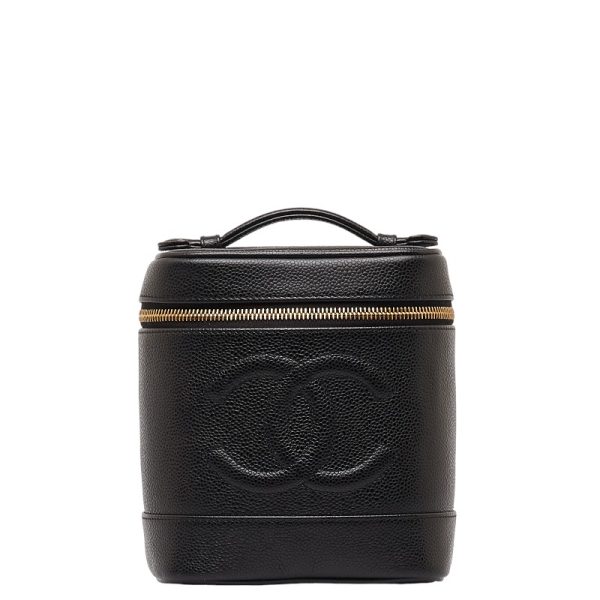 222 45351 1 CHANEL Cocomark Vanity Bag Cosmetic Pouch Black Caviar Skin