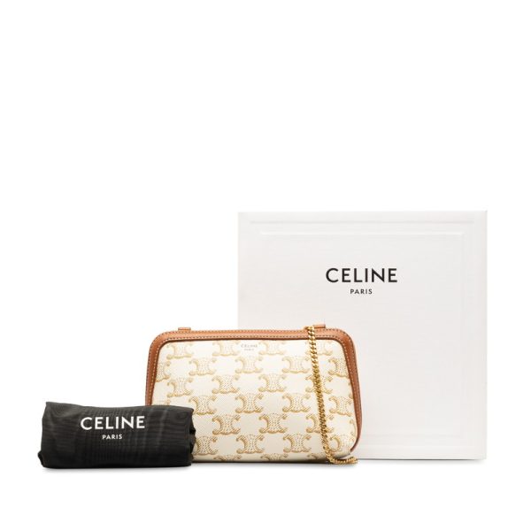 222 49938 10 Celine Triomphe Crossbody Chain Shoulder Bag White