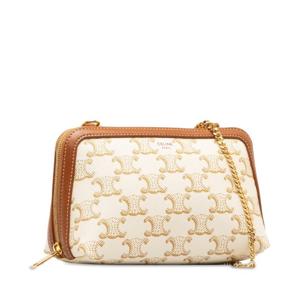 222 49938 2 Celine Triomphe Crossbody Chain Shoulder Bag White