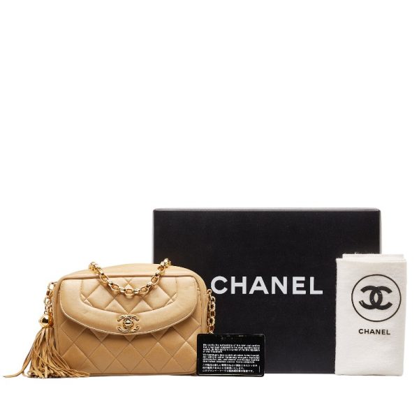 222 49951 1 CHANEL Mini Diana Matelasse Crossbody Chain Shoulder Bag Beige Lambskin