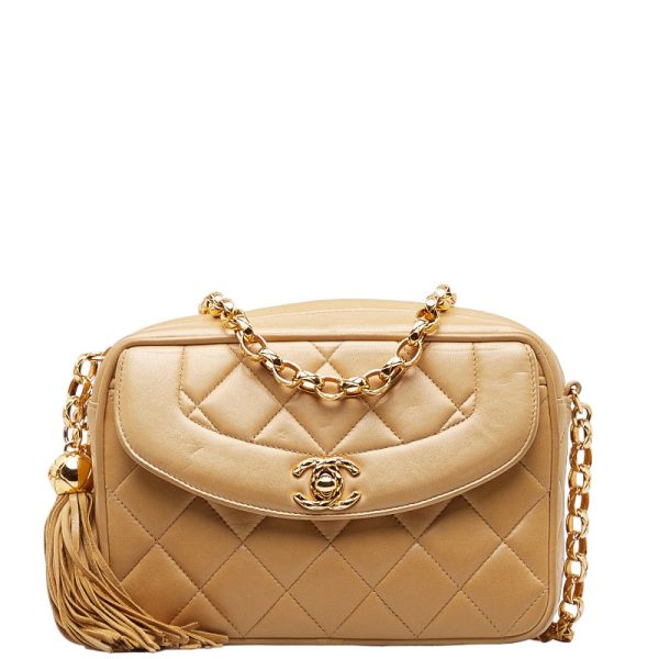 222 49951 2 CHANEL Mini Diana Matelasse Crossbody Chain Shoulder Bag Beige Lambskin