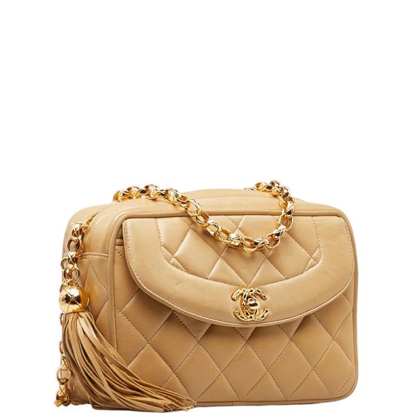 222 49951 3 CHANEL Mini Diana Matelasse Crossbody Chain Shoulder Bag Beige Lambskin