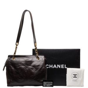 222 49953 1 CHANEL Chain Bag Flap Phone Coco Mark Caviar Skin Black