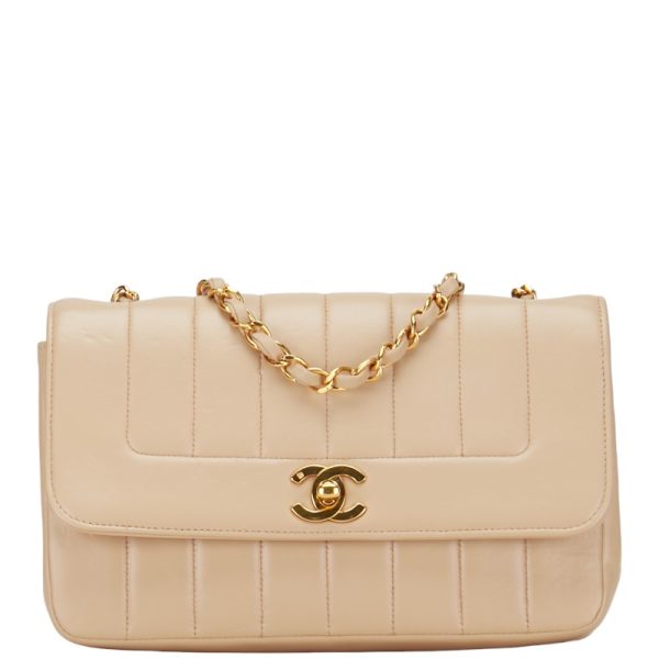 222 50381 1 CHANEL Mademoiselle Chain Shoulder Bag Beige Leather