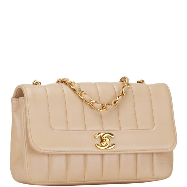 222 50381 2 CHANEL Mademoiselle Chain Shoulder Bag Beige Leather