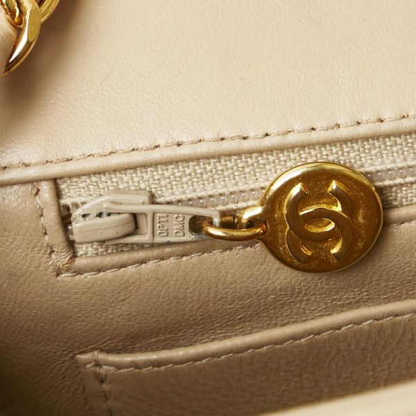 222 50381 7 CHANEL Mademoiselle Chain Shoulder Bag Beige Leather