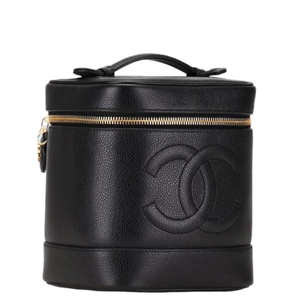 222 50898 3 CHANEL Deca Coco Mark Vanity Bag Vanity Bag Black Caviar