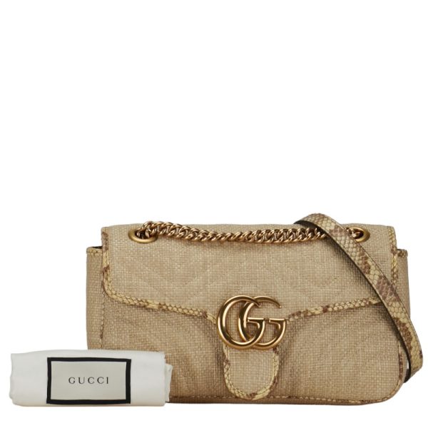 222 51139 1 Gucci GG Marmont Chain Shoulder Bag Beige Raffia Python