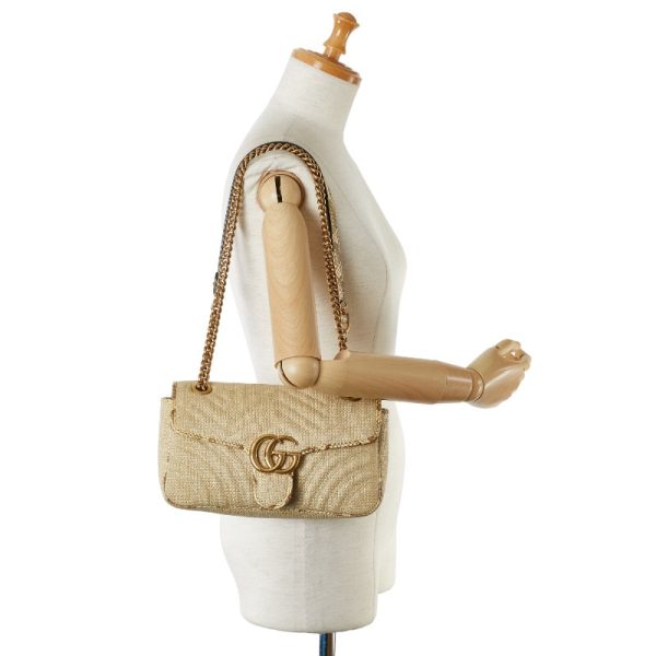 222 51139 10 Gucci GG Marmont Chain Shoulder Bag Beige Raffia Python