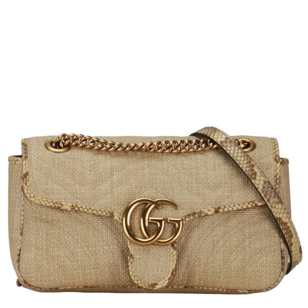 222 51139 2 Gucci GG Marmont Chain Shoulder Bag Beige Raffia Python