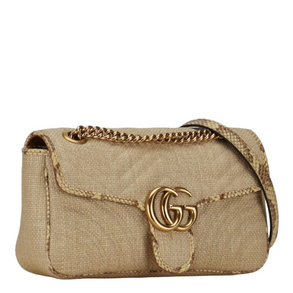 222 51139 3 Gucci GG Marmont Chain Shoulder Bag Beige Raffia Python