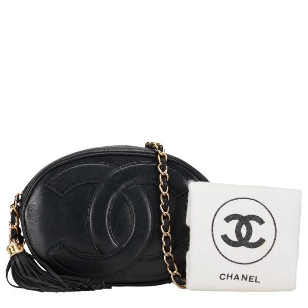 222 51141 12 CHANEL Decacoco Mark Fringe Crossbody Chain Shoulder Bag Black Leather