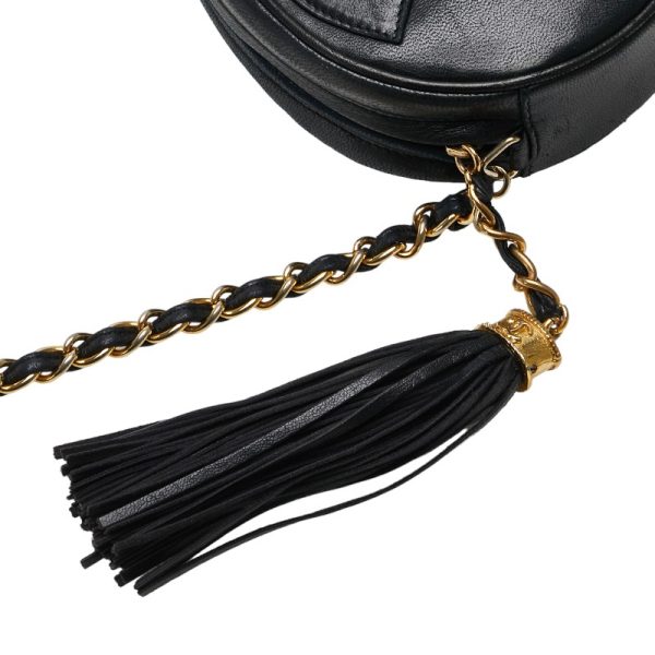 222 51141 6 CHANEL Decacoco Mark Fringe Crossbody Chain Shoulder Bag Black Leather