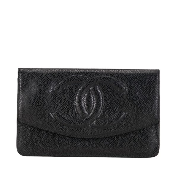 222 54022 1 CHANEL Cocomark long wallet black caviar skin