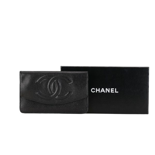 222 54022 11 CHANEL Cocomark long wallet black caviar skin