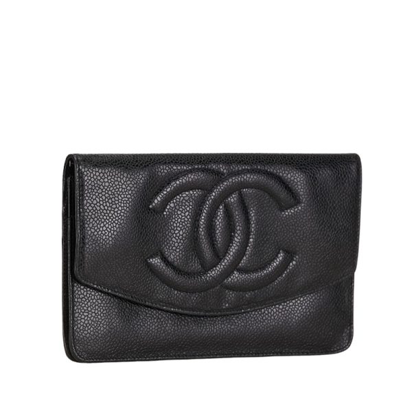 222 54022 2 CHANEL Cocomark long wallet black caviar skin