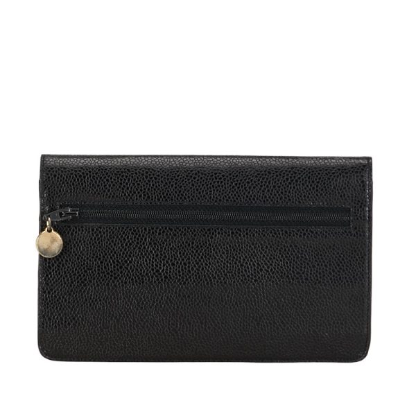 222 54022 3 CHANEL Cocomark long wallet black caviar skin