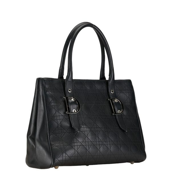 222 54684 2 Dior Cannage Tote Bag Black Silver Leather