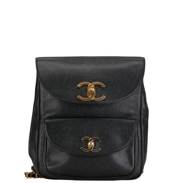 222 55825 1 CHANEL Vintage Cocomark Rucksack Backpack Black Gold Caviar Skin