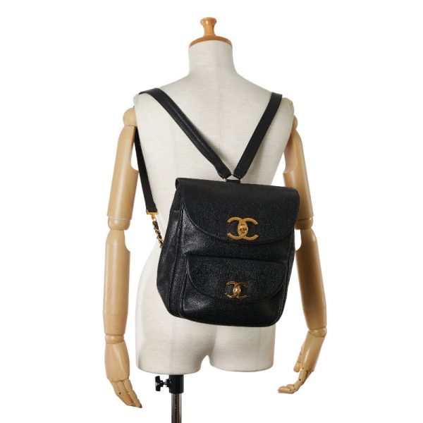 222 55825 10 CHANEL Vintage Cocomark Rucksack Backpack Black Gold Caviar Skin