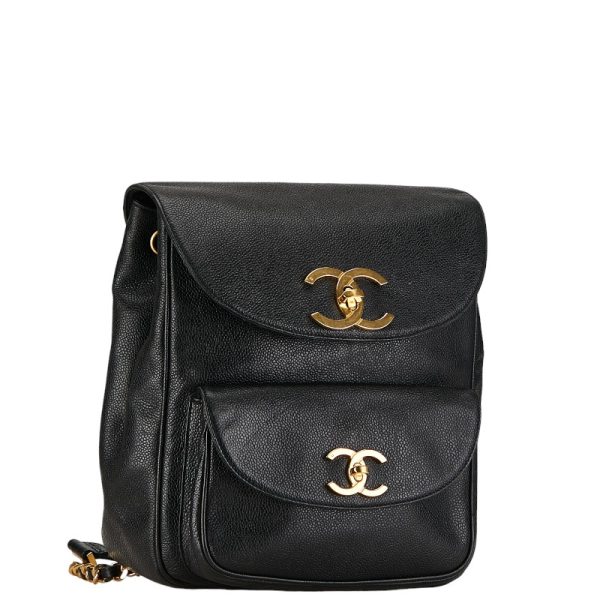 222 55825 2 CHANEL Vintage Cocomark Rucksack Backpack Black Gold Caviar Skin