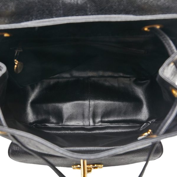 222 55825 5 CHANEL Vintage Cocomark Rucksack Backpack Black Gold Caviar Skin