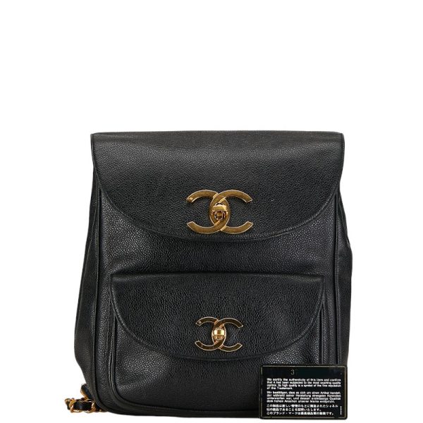 222 55825 9 CHANEL Vintage Cocomark Rucksack Backpack Black Gold Caviar Skin