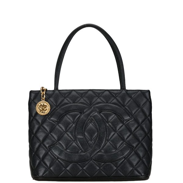 222 56430 1 CHANEL Reprint Coco Mark Quilted Tote Black Caviar Skin