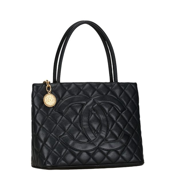 222 56430 2 CHANEL Reprint Coco Mark Quilted Tote Black Caviar Skin