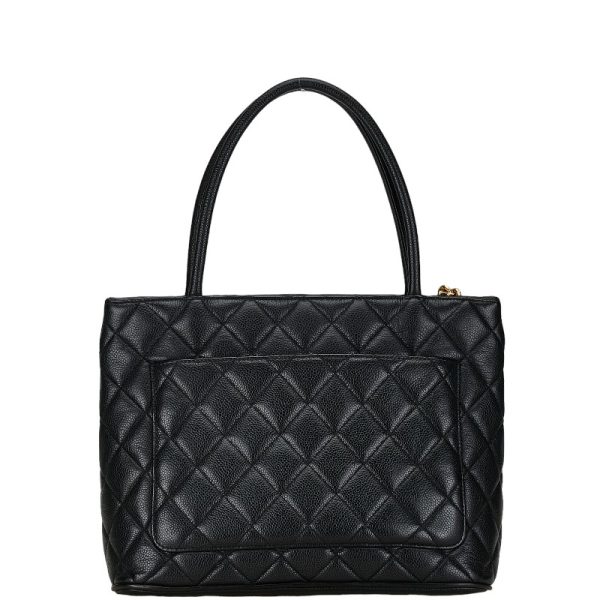 222 56430 3 CHANEL Reprint Coco Mark Quilted Tote Black Caviar Skin