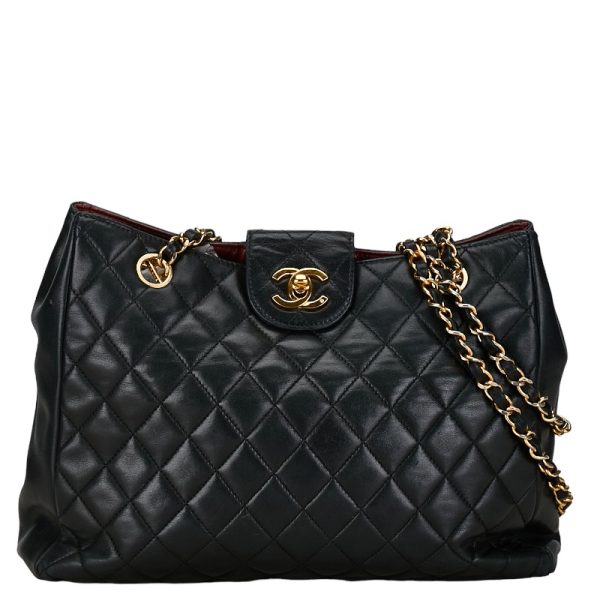 222 56439 1 CHANEL Matelasse Coco Mark Chain Shoulder Bag Black Lambskin