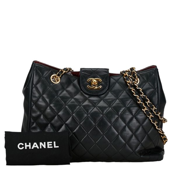 222 56439 12 CHANEL Matelasse Coco Mark Chain Shoulder Bag Black Lambskin