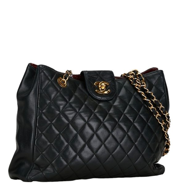 222 56439 2 CHANEL Matelasse Coco Mark Chain Shoulder Bag Black Lambskin