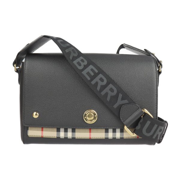 2224011001030 1 Burberry Vintage Check Calf Leather Canvas Crossbody Bag Black Beige