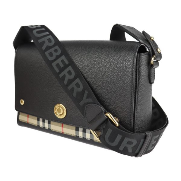 2224011001030 2 Burberry Vintage Check Calf Leather Canvas Crossbody Bag Black Beige