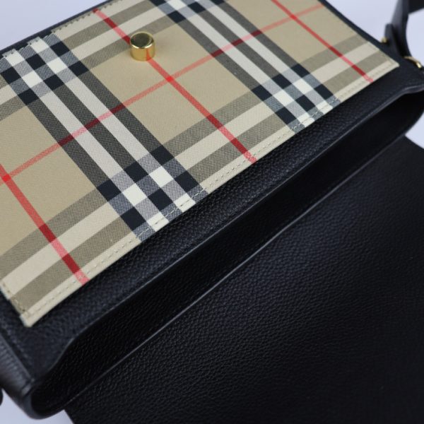 2224011001030 7 Burberry Vintage Check Calf Leather Canvas Crossbody Bag Black Beige