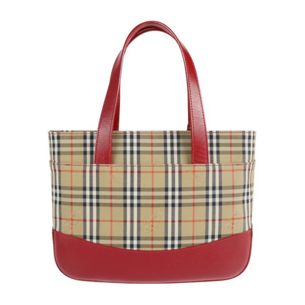 2224063001124 3 Burberry Haymarket Check Canvas Leather Tote Bag Beige Red