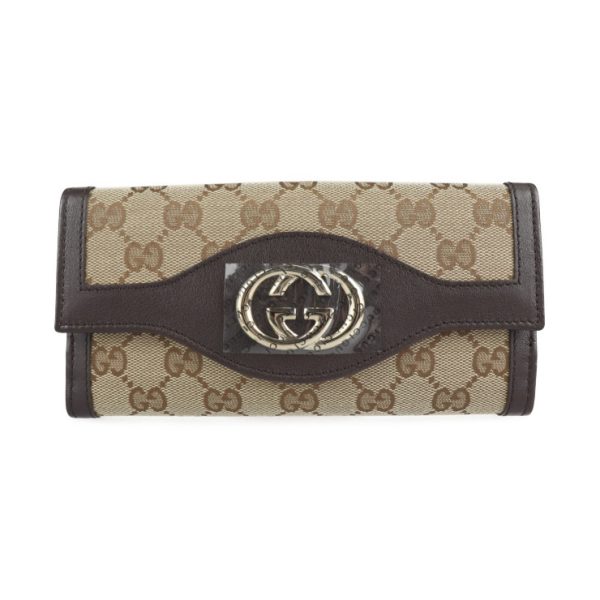 2227013007215 1 GUCCI Interlocking G Bifold Wallet GG Canvas Beige Brown